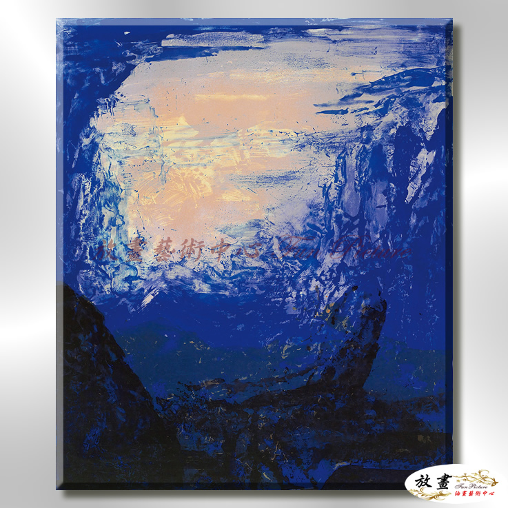名家抽象A05 純手繪 油畫 直幅 藍色 冷色系 無框畫 名畫 線條 現代抽象 近代名家 大師作品
