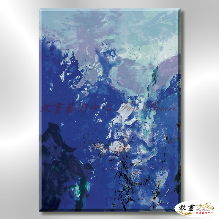 名家抽象A06 純手繪 油畫 直幅 藍色 冷色系 無框畫 名畫 線條 現代抽象 近代名家 大師作品