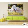馬111 純手繪 油畫 橫幅 白綠 中性色系 動物 大自然 藝術畫 掛畫 生肖 客廳 裝潢 室內設計
