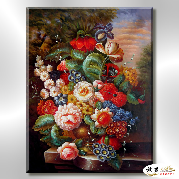 古典花卉104 純手繪 油畫 直幅 多彩 中性色系 寫實 掛畫 無框畫 民宿 室內設計 居家佈置