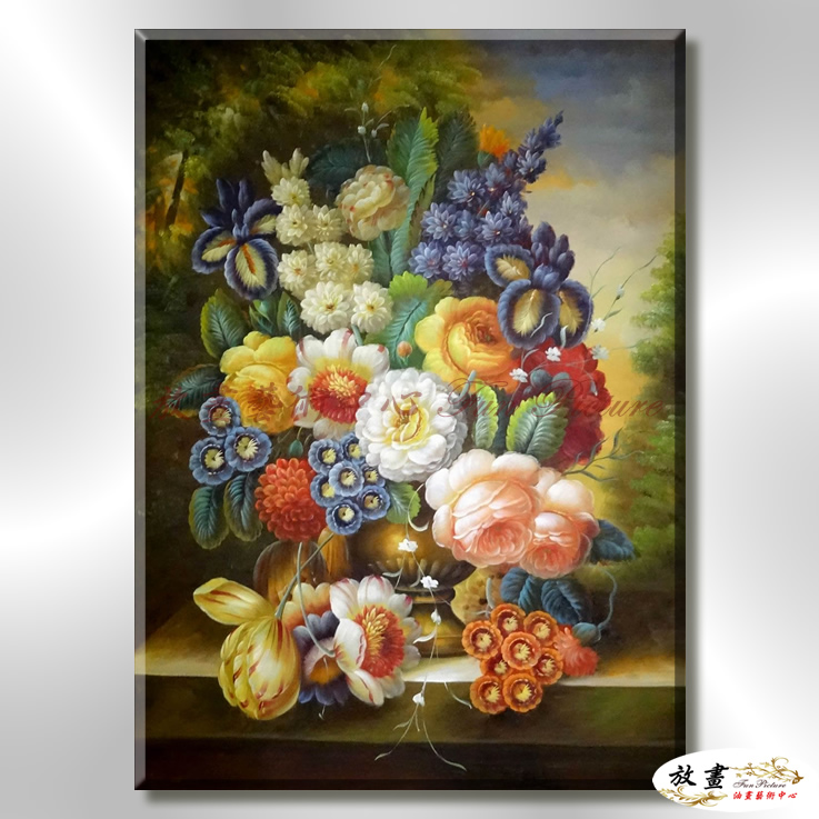 古典花卉109 純手繪 油畫 直幅 多彩 中性色系 寫實 掛畫 無框畫 民宿 室內設計 居家佈置