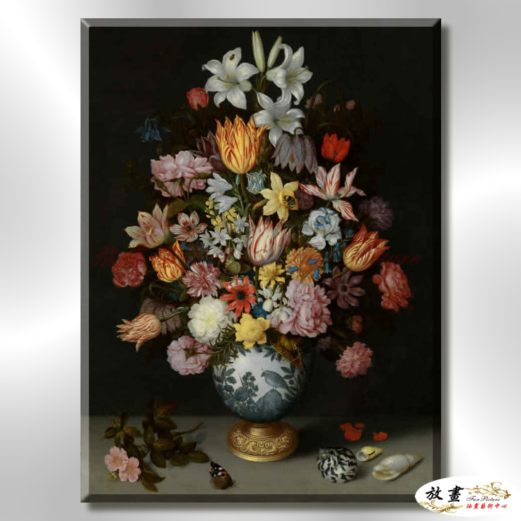 古典花卉127 純手繪 油畫 直幅 黑褐 中性色系 寫實 掛畫 無框畫 民宿 室內設計 居家佈置