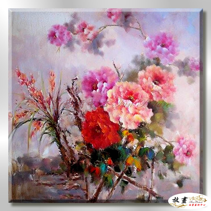 印象派花卉190 純手繪 油畫 方形 粉紅 暖色系 印象 掛畫 無框畫 民宿 室內設計 居家佈置