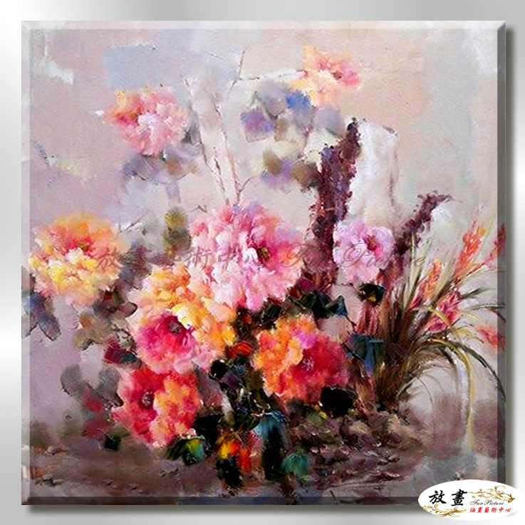 印象派花卉192 純手繪 油畫 方形 粉紅 暖色系 印象 掛畫 無框畫 民宿 室內設計 居家佈置