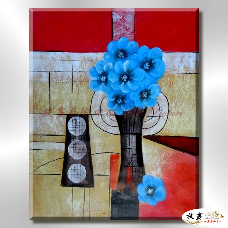 裝飾花卉C90 純手繪 油畫 直幅 藍褐 中性色系 掛畫 招財 風水 裝修 無框畫 玄關 室內設計