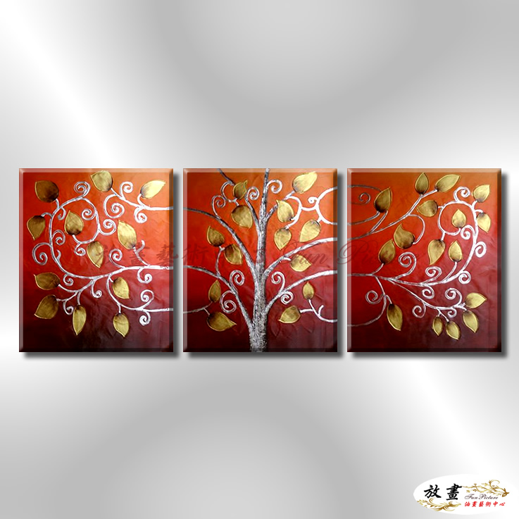 3拼花卉P2 純手繪 油畫 直幅*3 金褐 暖色系 裝飾 掛畫 無框畫 民宿 餐廳 裝潢 室內設計