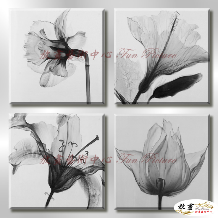 4拼花卉P12 純手繪 油畫 方形*2 灰白 中性色系 裝飾 掛畫 無框畫 民宿 餐廳 裝潢 室內設計