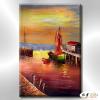 船景S49 純手繪 油畫 直幅 紅橙 暖色系 大海 藍天 海灣 海浪 夕陽 裝潢 室內設計 客廳掛畫