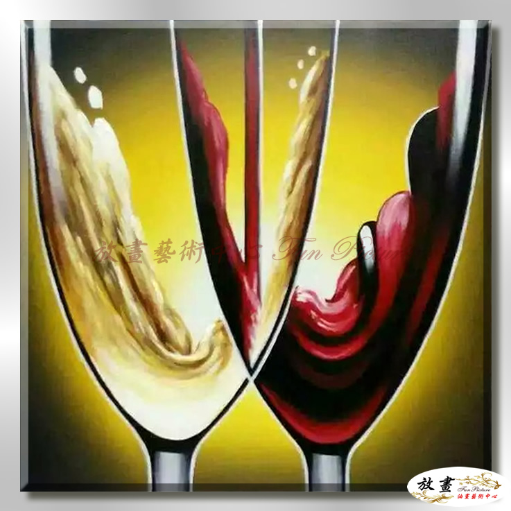 酒杯NF108 純手繪 油畫 方形 紅黃 暖色系 抽象 掛畫 無框畫 民宿 餐廳 裝潢 室內設計