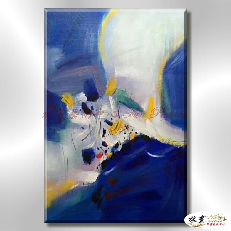 名家抽象A35 純手繪 油畫 直幅 藍色 冷色系 無框畫 名畫 色塊 現代抽象 近代名家 大師作品