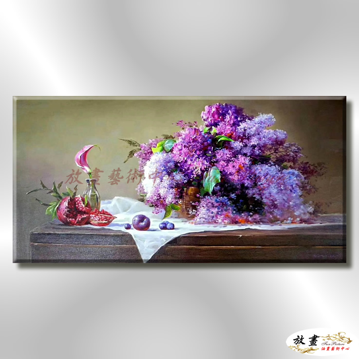 古典花卉199 純手繪 油畫 橫幅 藍紫 冷色系 寫實 掛畫 無框畫 民宿 室內設計 實拍影片