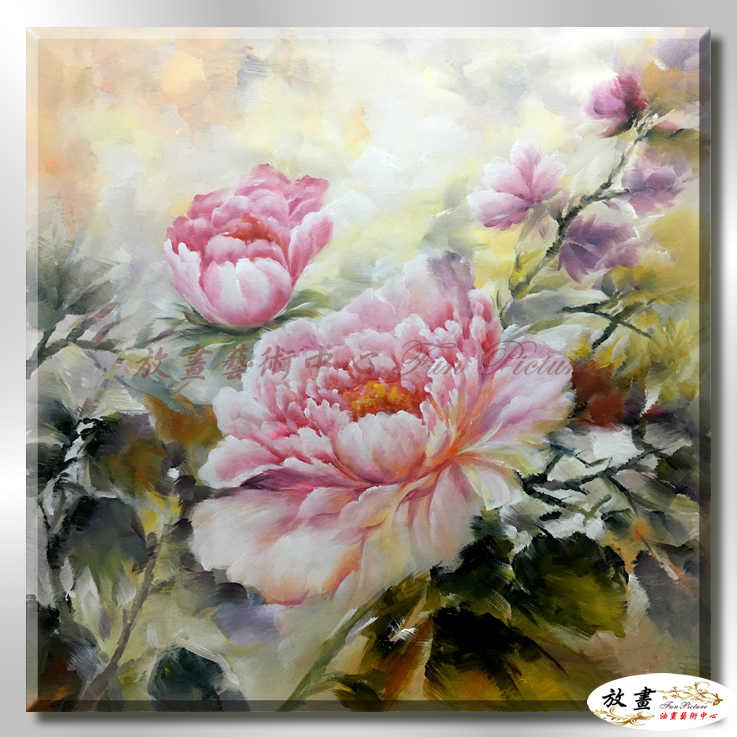 印象牡丹M354 純手繪 油畫 方形 粉紅 暖色系 文公尺 吉祥 招財 風水 命理 花卉 品味 藝品