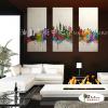 3拼城市光影B406 純手繪 油畫 直幅*3 紅黃 暖色系 掛畫 無框畫 印象 餐廳 室內設計