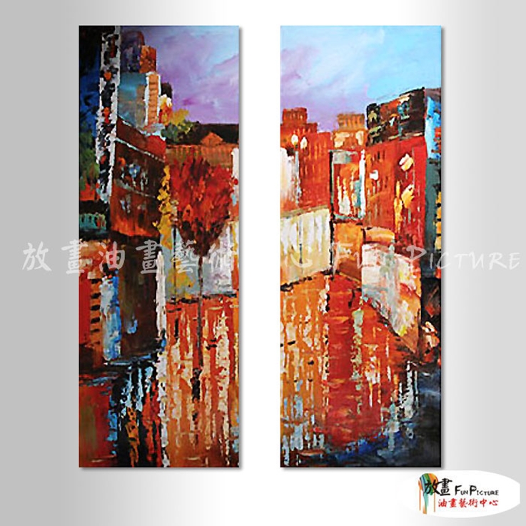 2拼風景B403 純手繪 油畫 直幅*2 紅褐 暖色系 裝飾 畫飾 無框畫 民宿 餐廳 室內設計